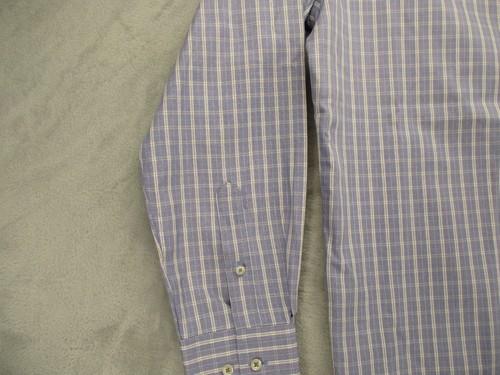 David Donahue Button Up Shirt Men's Large Blue White Gold Geometric Pattern - Picture 11 of 12