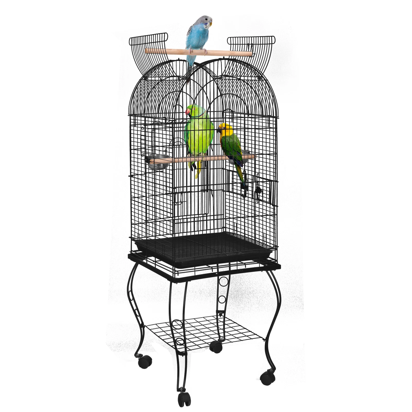64Inch Rolling Open Top Roof Bird Cage for Parrots Cockatiels w/Detachable Stand