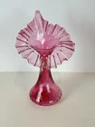 FENTON  JACK-IN-THE-PULPIT  CRANBERRY RUFFLED TOP VASE ETCHED BODY  11 in. TALL