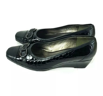 black patent wedge court shoes