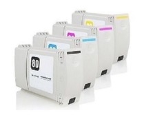 4 x Patronen SET für HP DesignJet 1050C 1055CM / HP80 C4871A C4846A-C4848A INK