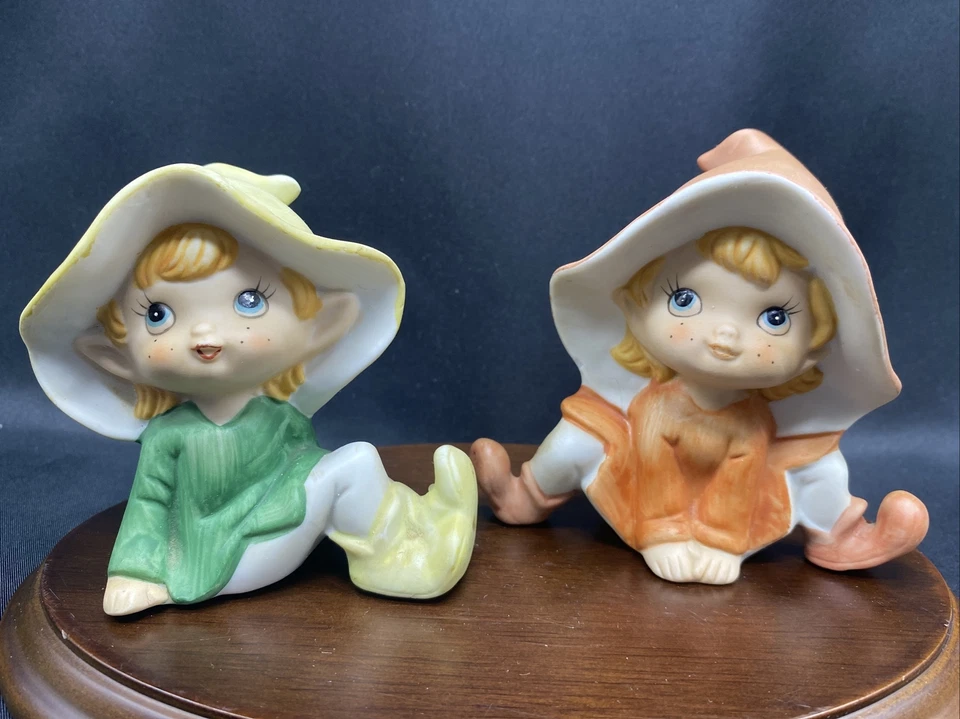 Set of 2 Homco Pixie Elves Elf Figurines #5213 Ceramic Porcelain - Image 2 of 4