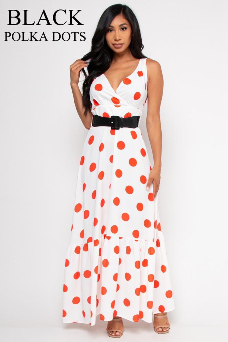 Black and White Polka Dot Maxi Dress Size Small Sleeveless Belted | eBay