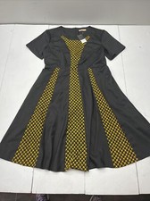 Afripride Black Yellow Ankara Print Crew Neck Dress Side Pockets Womens 2XL