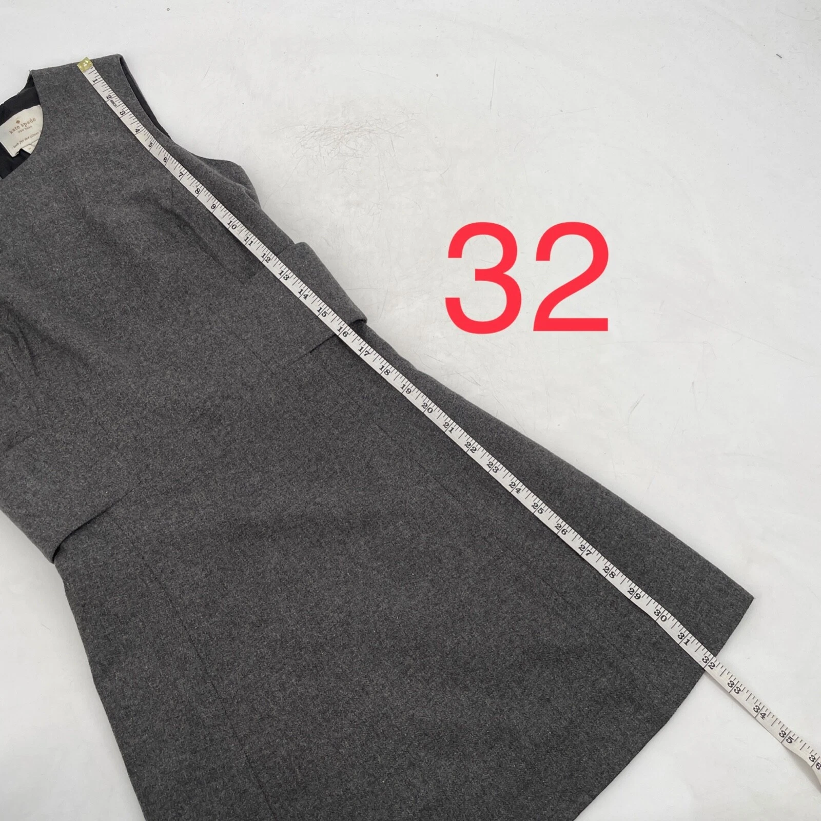 Abito donna Kate Spade taglia 6 grigio misto lana Marti aderente e svasato fiocco $428 linea A