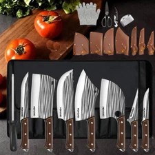 Kitchen Knife Set Stainless Steel Chef Knives Sharp Blade Boning Cleaver+Sheaths