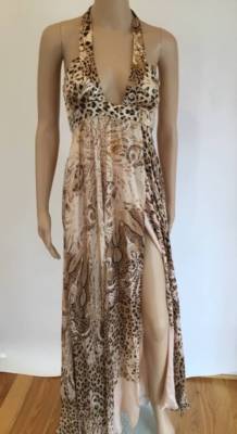 ROBERTO CAVALLI STUNNING PLUNGING NECKLINE HALTER MAXI DRESS