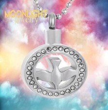 New Dove Peace Bird Crystal Cremation Urn Keepsake Ashes Memorial Necklace