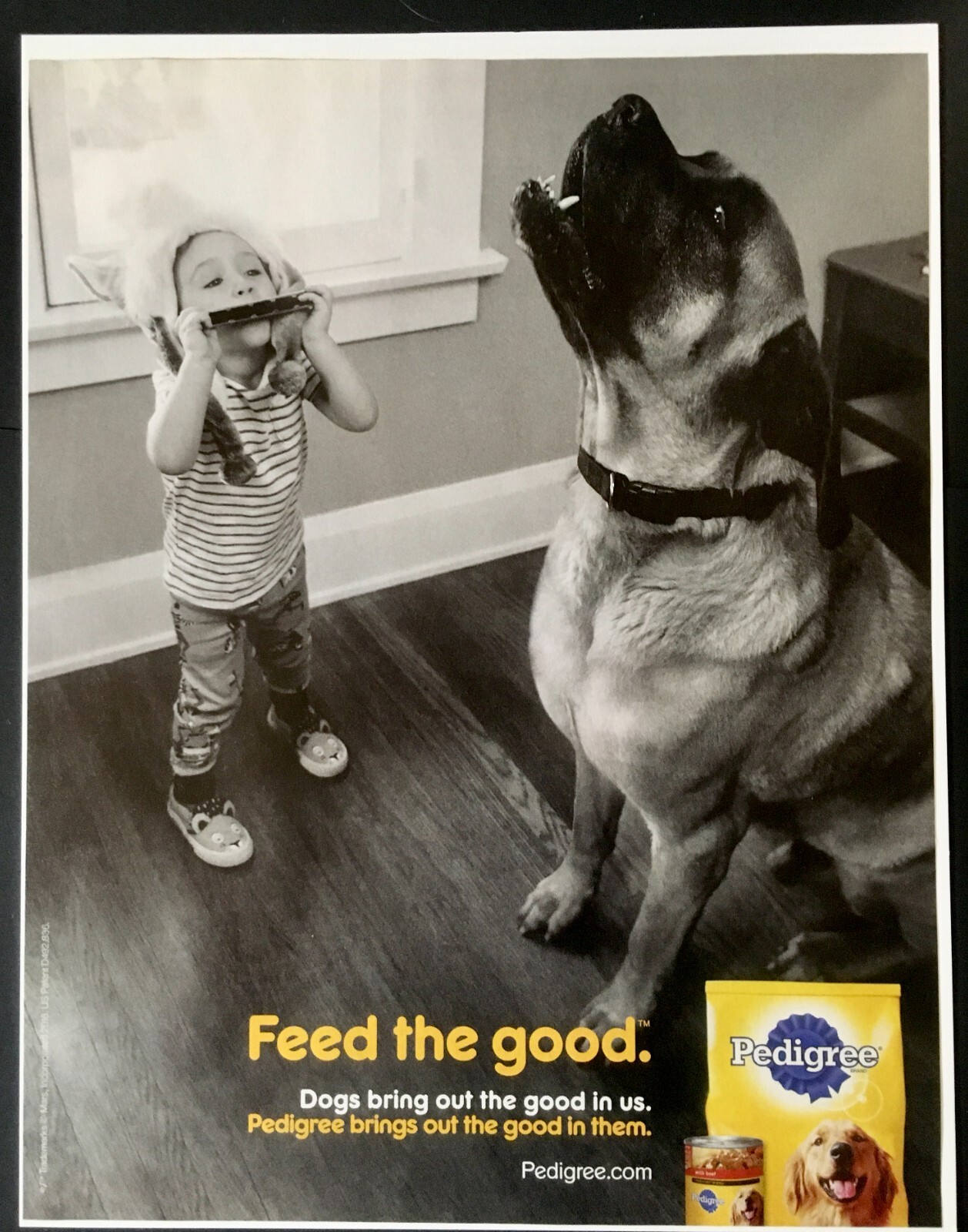 Funny Kid With Howling Dog Print Ad Advertisement
