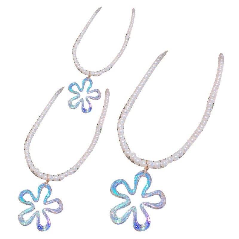 Crystal Flower Pendant Necklace Pearl Chain Choker Fashion Collar Necklace