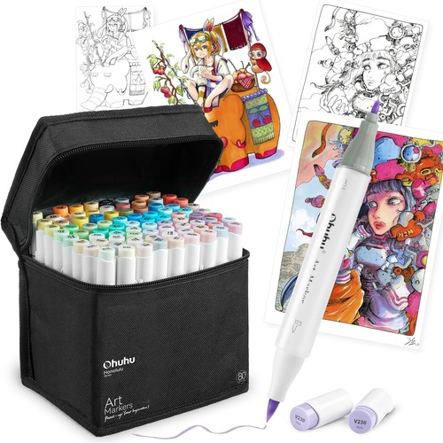 Illustration Marker 80 Colors Brush Type With Blender Pen Carrying Case