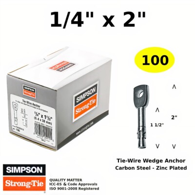 Eye Bolt Anchor 1/4'' x 2'' Hook Closed Eye Tie Wire Concrete Wedge Anchors 100