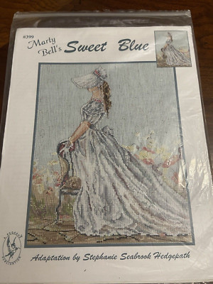 Marty Bells Cross Stitch Pattern ''Sweet Blue'' with Aida blue cloth included ,New