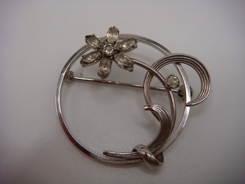 VINTAGE SIGNIERTE KREMENTZ BROSCHE SILBERFARBEN STRASS BLUMENWIRBEL NACHLASS - Bild 9 von 13
