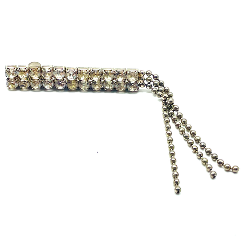 Spilla barra strass doppia fila nappa tono argento glam bling scintillante vacanza - Foto 1 di 4