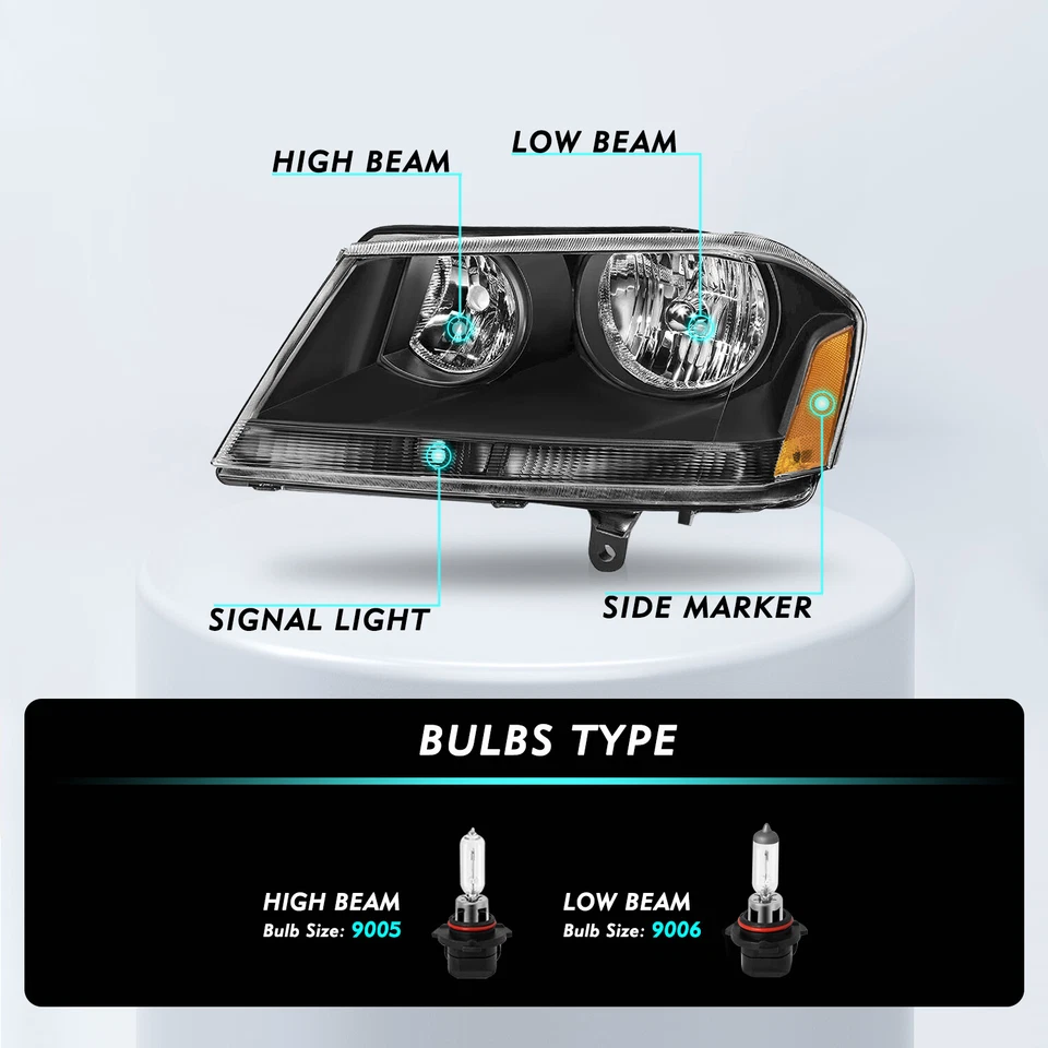Conjunto de faros para Dodge Avenger 2008-2014 carcasa negra ámbar lámpara de esquina Foto 3 de 4