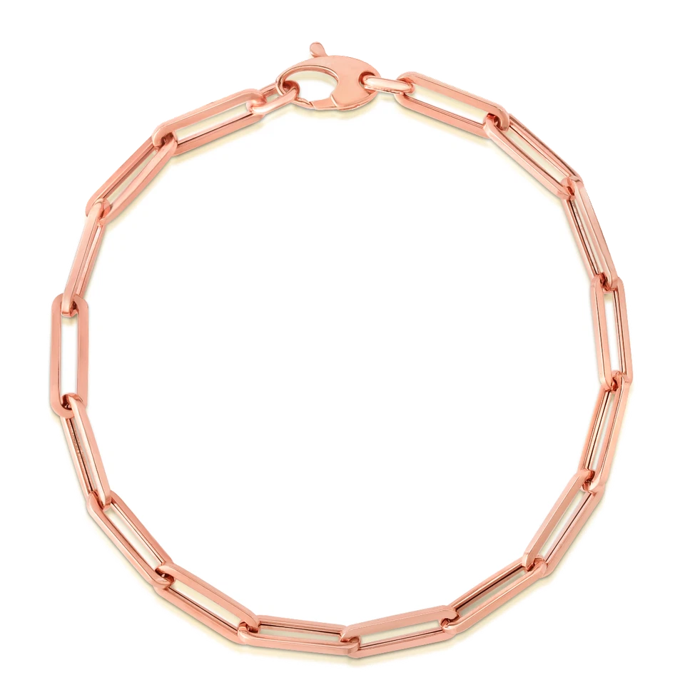 Brazalete de cadena de eslabones PAPERCLIP ligero de oro rosa de 14k 7,5 pulgadas 2,5 gramos 4,2 mm