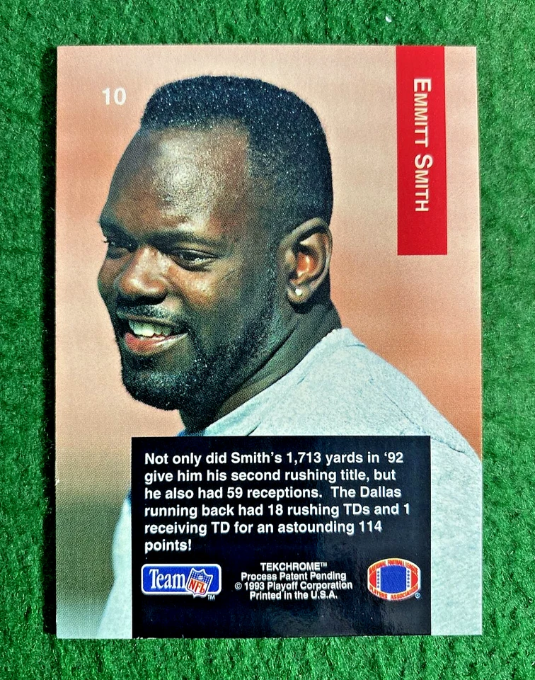 1993 Playoff #10 SP Foil Emmett Smith Dallas Cowboys NFL - Image 3 of 3