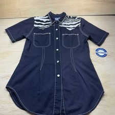 Bingo Bingo Vintage Button Shirt Black Denim Zebra Studded Long Sz S USA Made