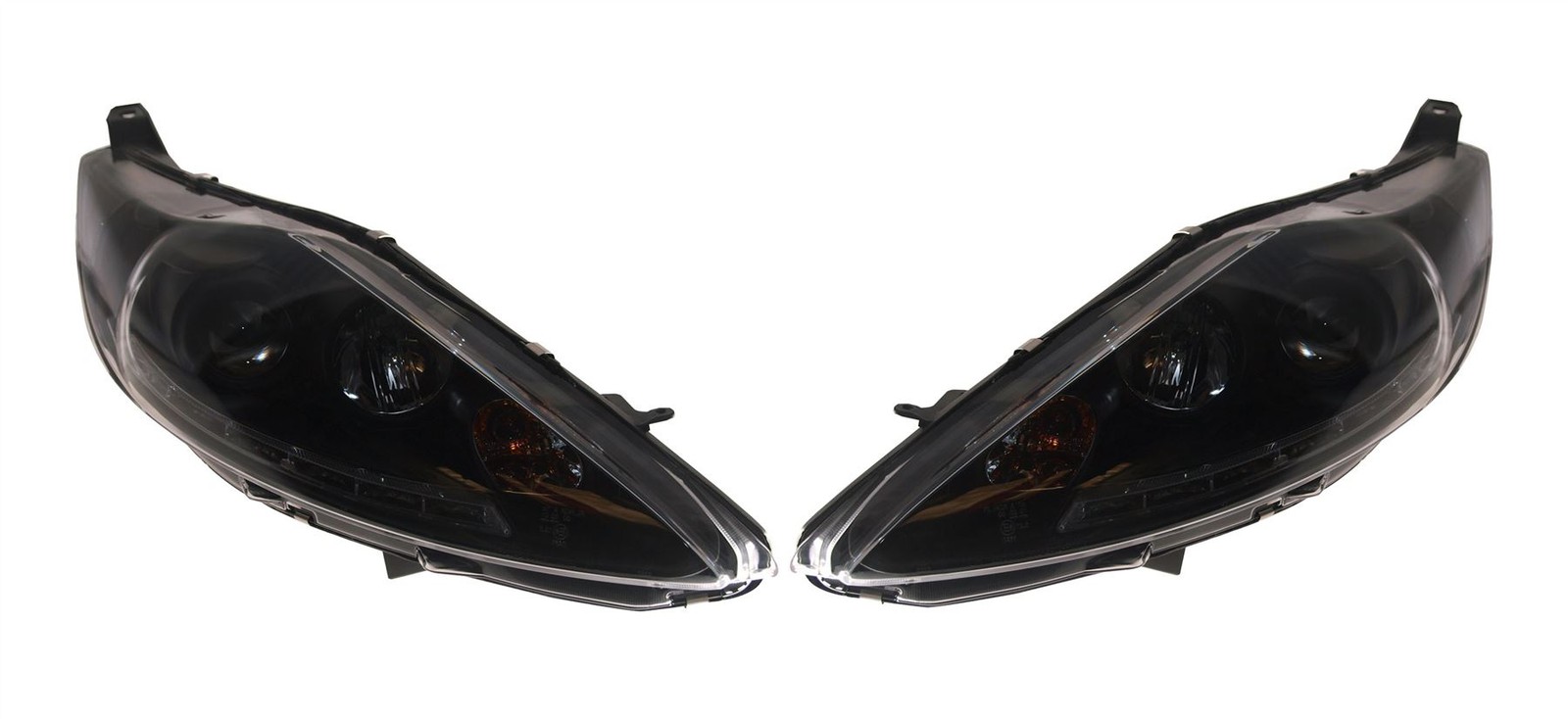 BLACK DRL-LOOK HEADLIGHTS with MOTORS to fit FORD FIESTA MK7 2008-2012
