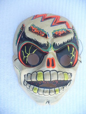 Vintage Neon Skull Halloween Mask Molded Plastic 1960s Made in USA