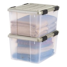 IRIS USA 2-Pack 44 Qt Storage Bins with Gasket Lids, Clear/Chrome