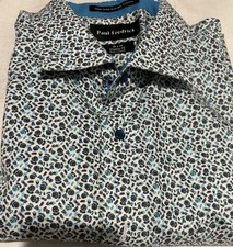 Paul Fredrick Shirt Mens 18x33 Blue Brown Plaid Classic Fit Non-Iron Cotton