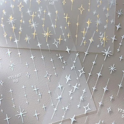 3D Nail Art Sticker Aufkleber Gold Silber Strass Sterne Aufkleber Dekoration - Bild 1 von 4