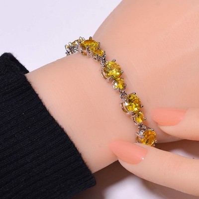Yellow Sapphire Simulated Gemstone 925 Sterling Silver Tennis Bracelet 8.99'' B50