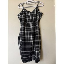 SHEIN Curve Black White Plaid V-Neck Bodycon Mini Dress 0XL Plus Size