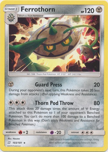 Ferrothorn - 103/181 - Rare (Near Mint) Team Up - Metal Pokémon