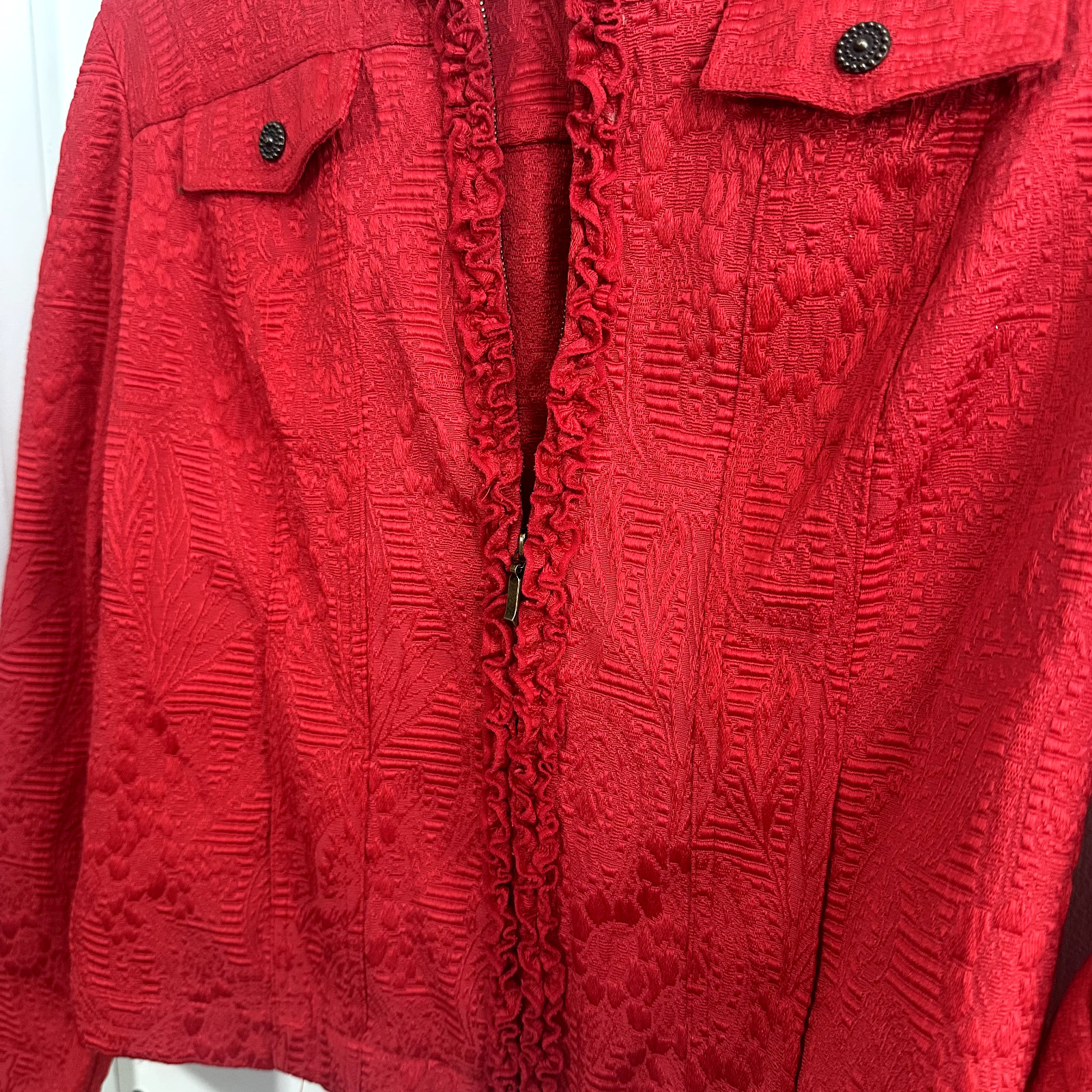 Ruby Rd Red Textured Ruffle Front Jacket Women’s … - image 6
