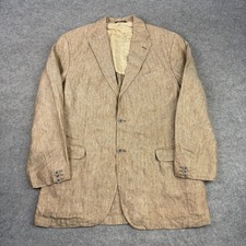 Massimo Dutti Blazer Mens 46 Beige Herringbone 100% Linen Jacket Portugal Made