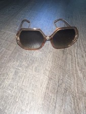 Oversized Geometric Hexagon Sunglasses Transparent Brown Frame