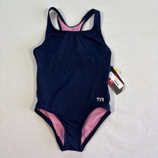 NEW TYR Girls solid Maxfit Swimsuit Navy size 6/6X Small A49