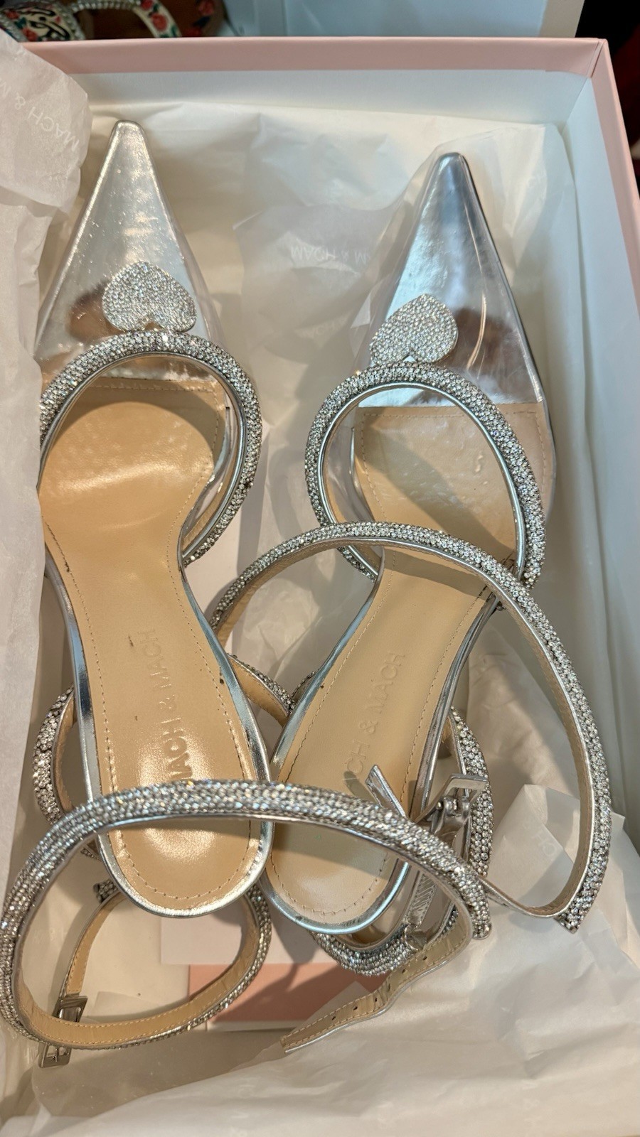 NEW Mach & Mach Satin Crystal Pointed Toe High Heels- Sz 6