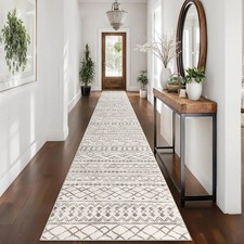 KUTA Boho Runners for Hallways 2.6x16 ft Moroccan Beige Washable Long Hall Ca...
