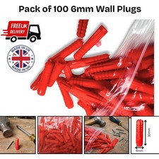 Linic UK Made Fixing Masonry 6mm Plastic Wall Raw Plugs Brick Bag of 100 RED
