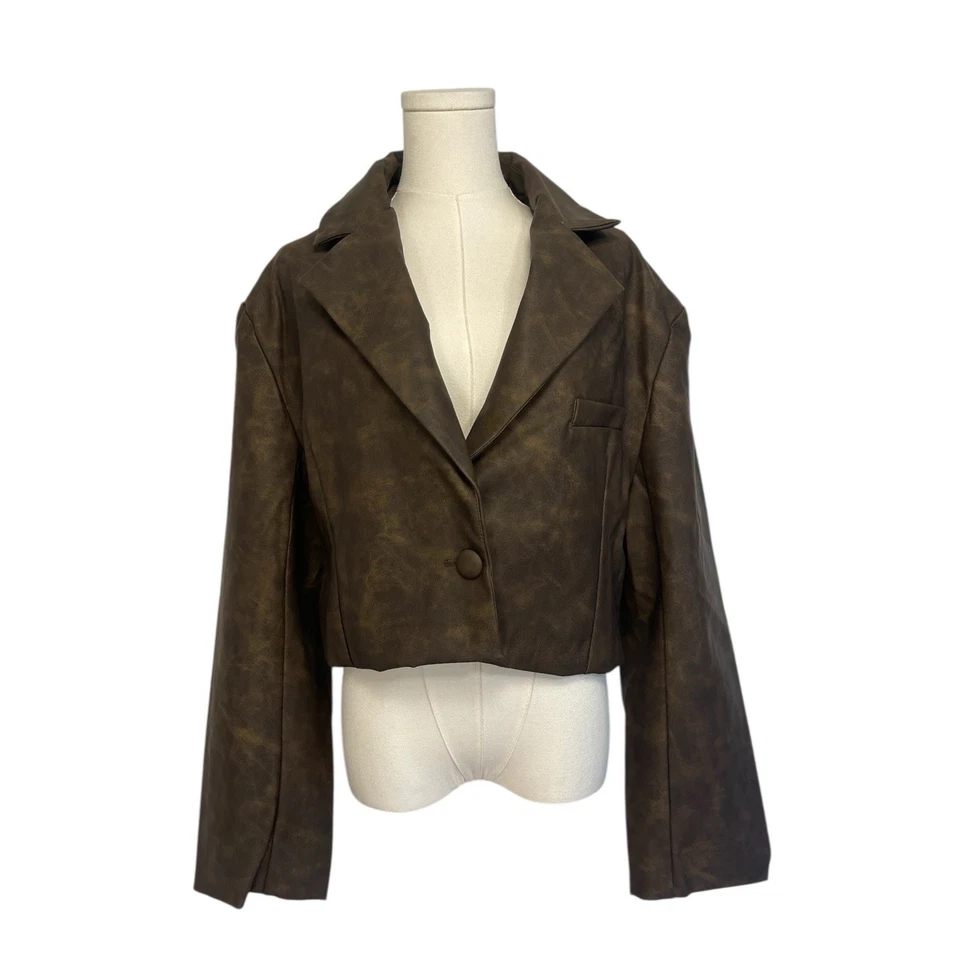 Chaqueta Blazer WeWoreWhat x Revolve Cuero Sintético Marrón Mujer Talla Mediana Nueva con Etiquetas