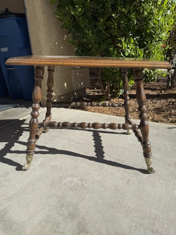 Antique Parlor Table- With Green Glass Ball Claw Feet - Image 3 of 4