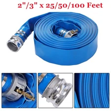 2"/3" x 25/50/100 Foot Layflat Discharge Hose Assembly With Cam and Groove Blue