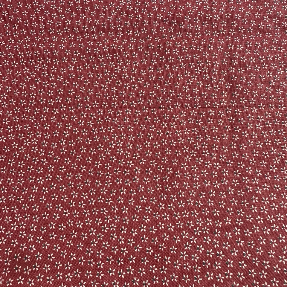 Vtg Ditsy Floral Fabric Cotton Rustic Red Tan Brown Quilt Doll 2 Yds x 26" READ - Image 3 of 4