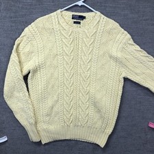 Polo Ralph Lauren Sweater Mens XL Yellow Cable Knit Hand Knit Crewneck Pullover
