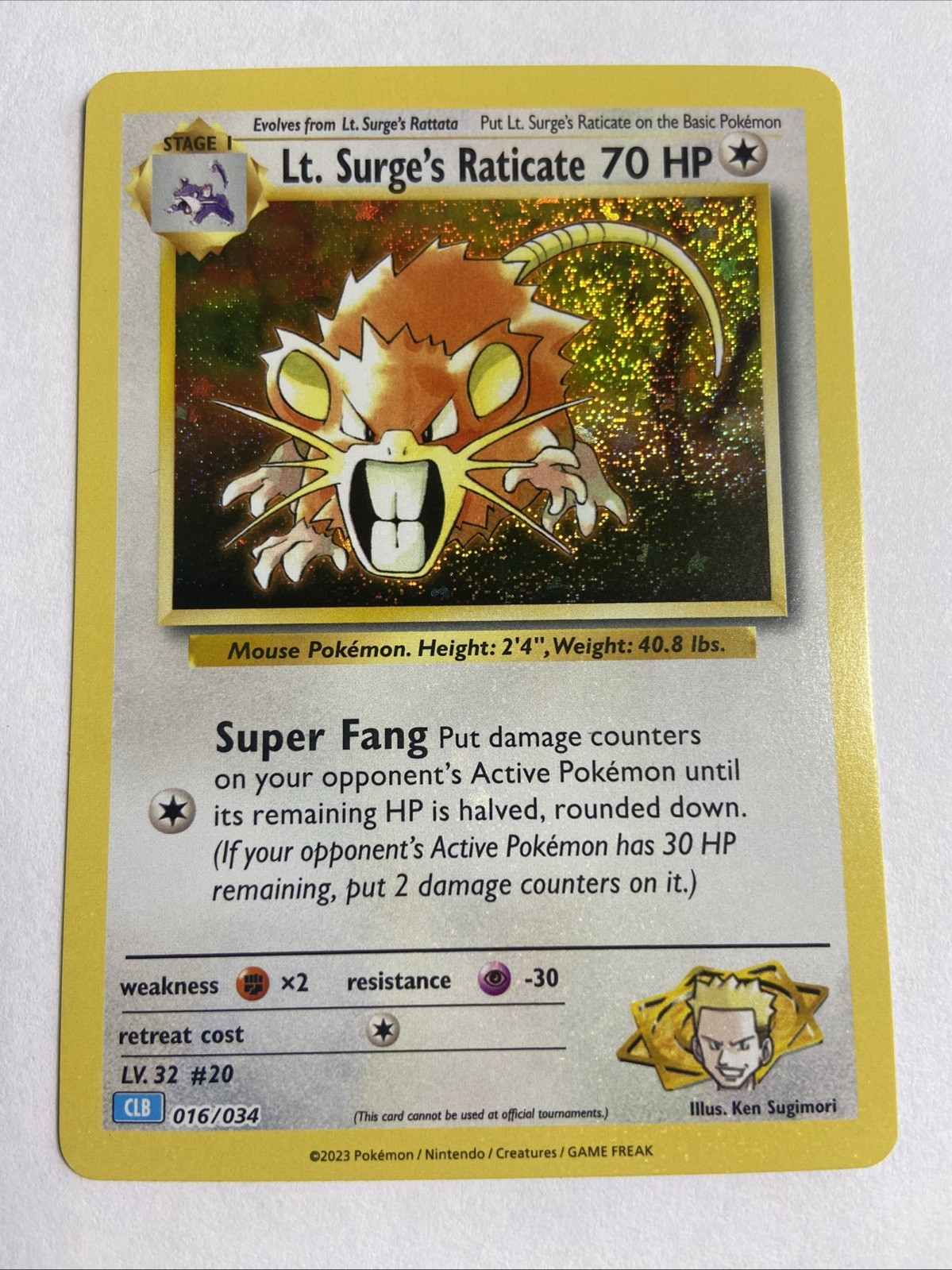 Pokémon TCG Classic Lt. Surge’s Raticate 016/034 Near Mint Holo: Blastoise Deck
