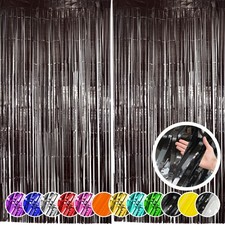 2 Pack Black Fringe Curtain Backdrop, Black Streamers, Halloween, Birthday,...