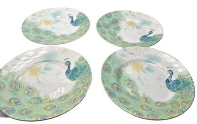 222 Fifth Lakshmi Peacock Floral Salad Plates Set of 4 Multicolor - Read