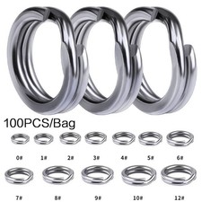 100PCS Fishing Split Rings Stainless Steel Double Rings 0 -12 Crankbait Lures 