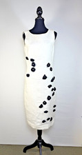NWOT Jacqueline Quinn White Linen Sheath Dress Open Back Black Floral Applique 2