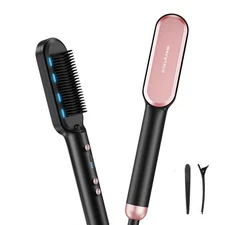 Hair Straightener Brush,Sleek Sweep Ionic Straightening Brush with 6 Temperat...