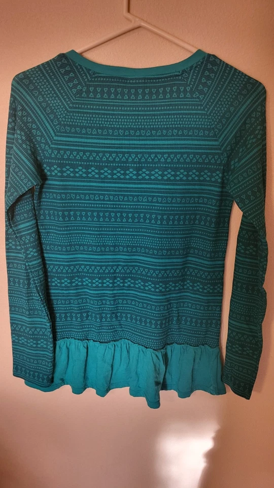 Circo Junior girls XL 14 16 teal thermal L Sleeve Ruffle School Party cotton pol - Image 3 of 4